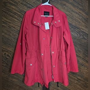 NWT Sanctuary Vibrant Coral Lightweight Anorak Utility Jacket Size Large